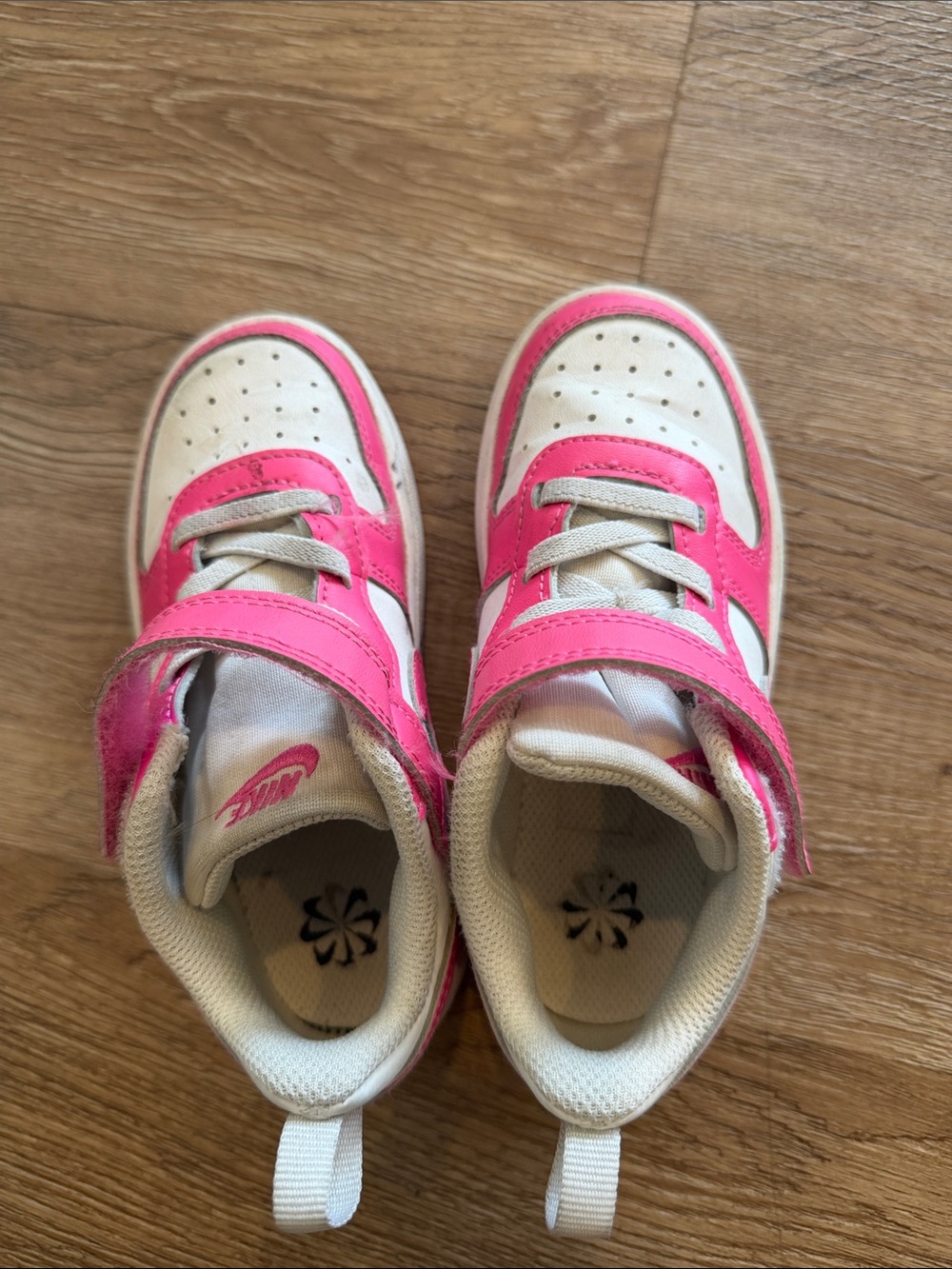 Nike Kids White and Pink Hook-and-Loop Sneakers